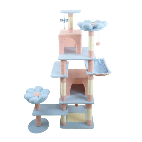 71 Inch Flower Cat Tree With Large Condo Removable Flower Cushion And Hammock Blue Defaulttitle - Shop at LoveMi