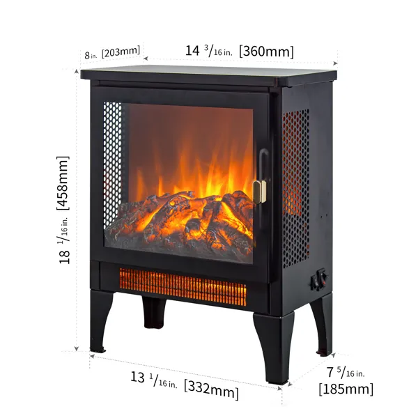 17 Inch Freestanding Electric Fireplace Stove Heater With 3D Flame Effect,Black image 4