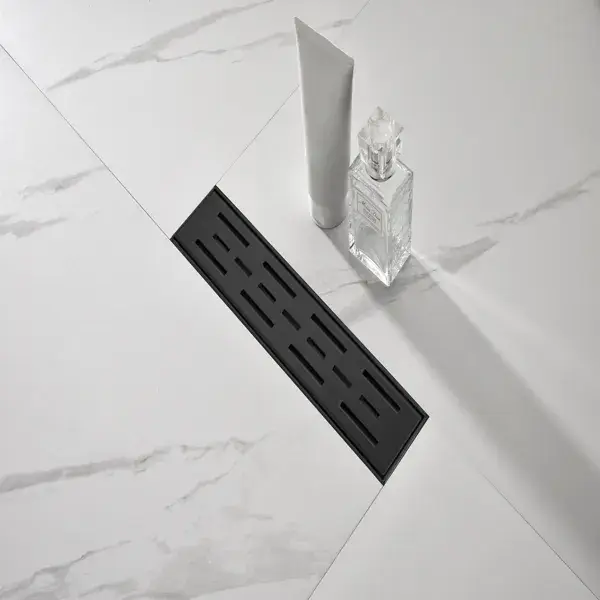 12 Inch Linear Shower Drain With Removable Brick Patterned Grate Cover, 304 Stainless Steel Shower Floor Drain With Hair Strainer And Leveling Feet