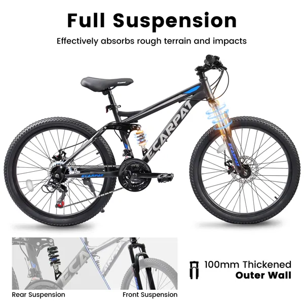 27.5 Inch Full Suspension Mountain Bike, Front And Rear Dual Shock Absorbers, Mechanical Disc Brakes, 21-Speed, Suitable For Men And Women, Ideal For Travel And Fitness Enthusiasts