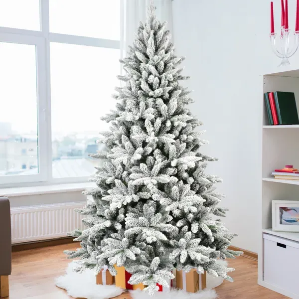 6ft Flocked Christmas Tree With 1100 Tips, Realistic PE+PVC Snowy Hinged Tree With Metal Stand, Full Artificial Xmas Tree For Holiday Decoration N... Defaulttitle - Shop at LoveMi