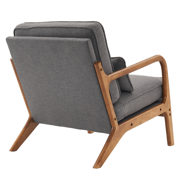 [Same Code: 44658239] Oak Armrest Oak Upholstered Single Lounge Chair Indoor Lounge Chair Dark Grey