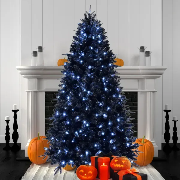 5ft Black Christmas Tree With 250 White LED Lights, 1076 Tips PE+PVC Artificial Tree For Halloween & Holiday Decor, Hinged Structure With Stable Me... Defaulttitle - Shop at LoveMi