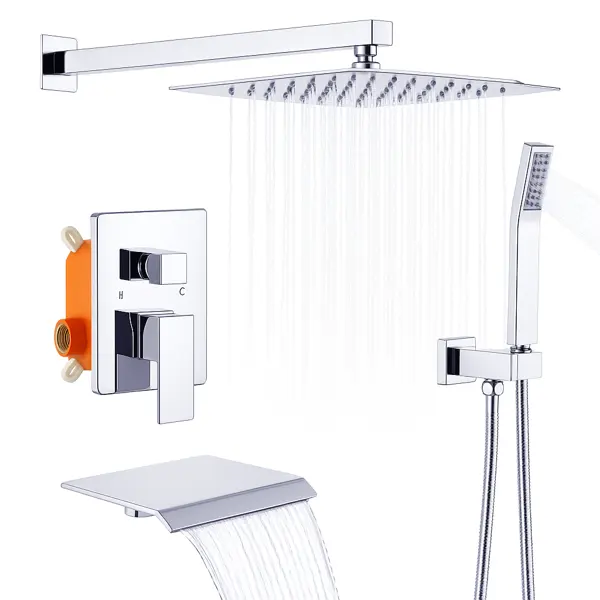 Rain Shower System Chrome Tub Faucet Set