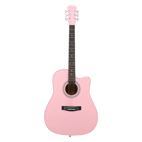 Pink 41 inch Dreadnought Barrel shaped Cutaway Acoustic Guitar With Pick, Strings, Capo, Gig Bag, Tuner, Wrench Tool, And Shoulder Strap Defaultt... Defaulttitle - Shop at LoveMi
