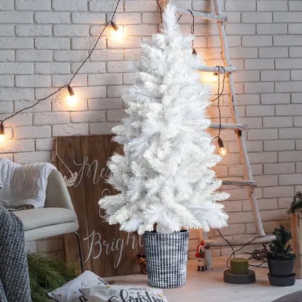 4 FT White Artificial Christmas Tree With Pot Stand, Potted Xmas Pine Tree With 200 Branch Tips For Holiday Party Office Home, White Tree - Image 4