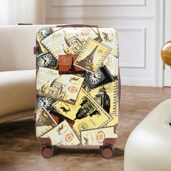 20"/24"/28" 3 Pcs/set In PC Spinner Wheel Luggage, Carry On Suitcase, With Printed Pattern And Combination Lock (City Stamps)