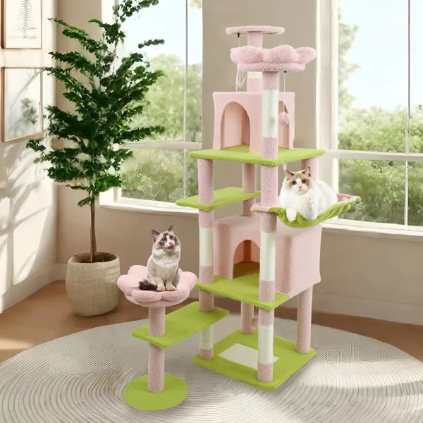 71 Inch Flower Cat Tree With Large Condo Removable Flower Cushion And Hammock Pink Defaulttitle - Shop at LoveMi