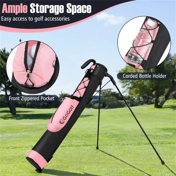 Portable Golf Carry Bag – Dual Carrying (Shoulder Strap+Top Handle), Zippered Pocket+Bottle Holder-Pink + Black