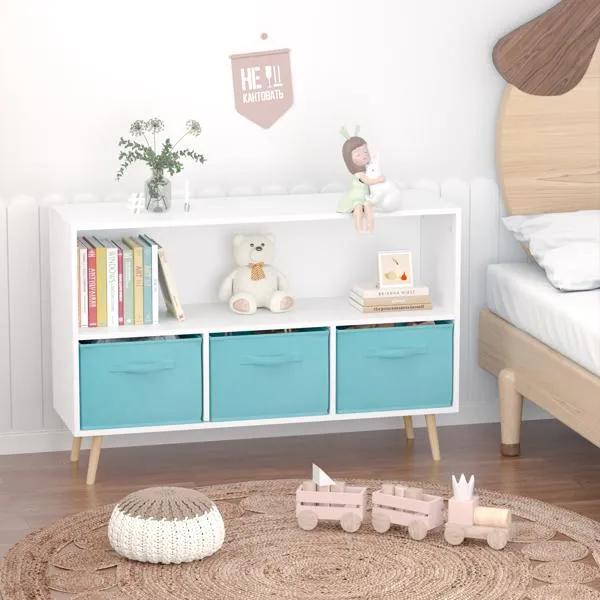 Kids Bookcase With Collapsible Fabric Drawers, Children's Book Display, Toy Storage Cabinet Organizer… image 4