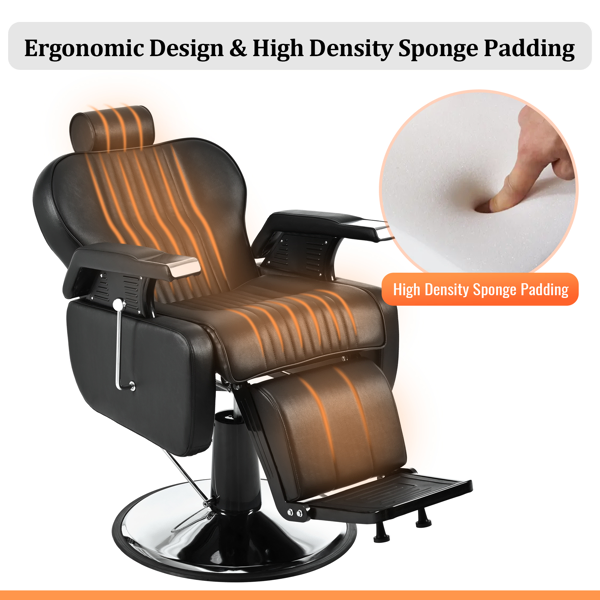Heavy Duty Reclining Barber Chair,All Purpose Hydraulic Recline Barber Chair Salon Beauty Styling Chair360° Swivel&Height Adjustable,for Barber Shop & Beauty Salon,Spa Tattoo Styling Equipment,Black