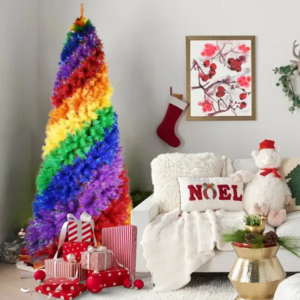6ft Rainbow Spiral Christmas Tree, 1248 Branch Tips, Colorful PVC Artificial Holiday Tree With Unique Spiral Design, Full & Lush Shape, Sturdy Meta... Defaulttitle - Shop at LoveMi