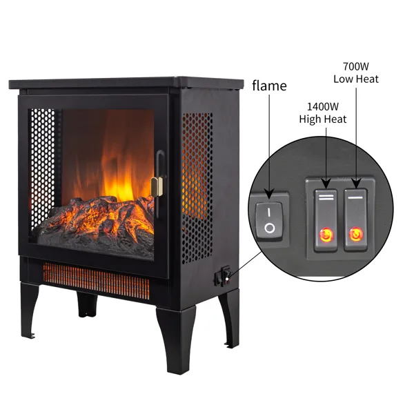 17 Inch Freestanding Electric Fireplace Stove Heater With 3D Flame Effect,Black image 3