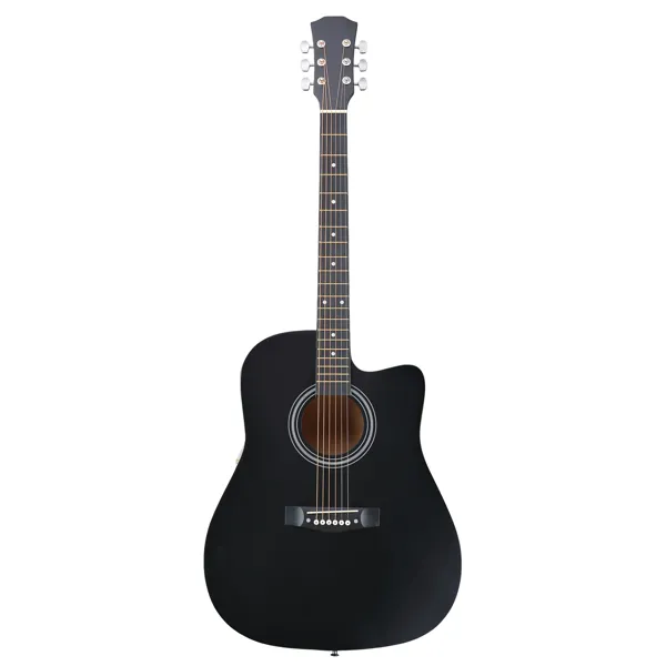 Matte Black 41 inch Dreadnought Barrel shaped Cutaway Acoustic Guitar With Pick, Strings, Capo, Gig Bag, Tuner, Wrench Tool, And Shoulder Strap D... Defaulttitle - Shop at LoveMi