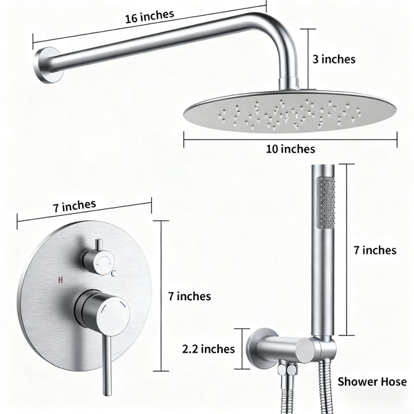 Shower System Shower Faucet Combo Set Wall Mounted With 10" Rainfall Shower Head And Handheld Shower Faucet, Brushed Nickel[Unable Ship Weekends, TK/TEMU Only For Pickup]