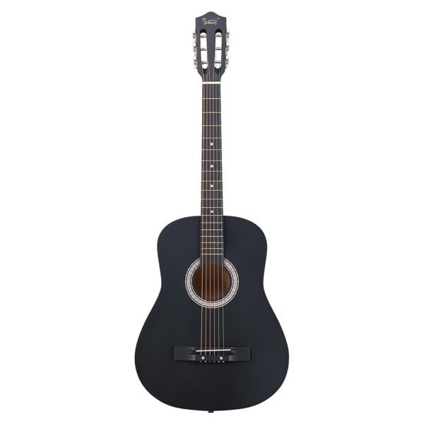 Matte Black 38 inch Round Acoustic Guitar With Picks, Strings, Capo, Case, Tuner, And Strap Defaulttitle - Shop at LoveMi