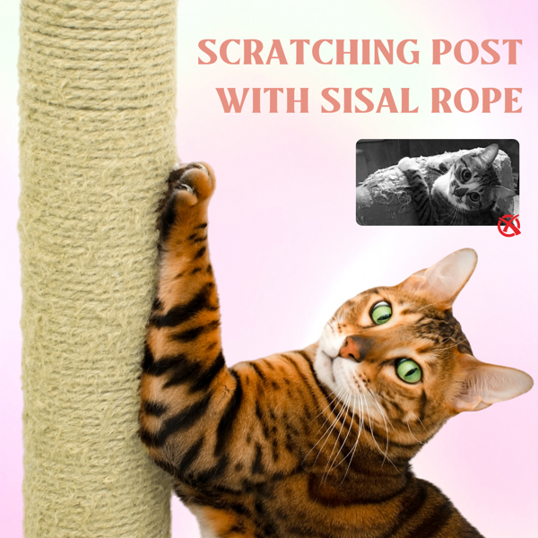 71 Inch Flower Cat Tree With Large Condo Removable Flower Cushion And Hammock Pink image 5