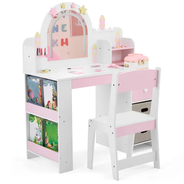 White And Pink Star And Castle Elements; MDF And Particleboard; Spray Paint, Silkscreen Printing, And… image 3
