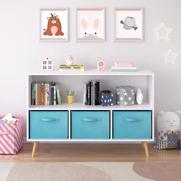 Kids Bookcase With Collapsible Fabric Drawers, Children's Book Display, Toy Storage Cabinet Organizer… image 2