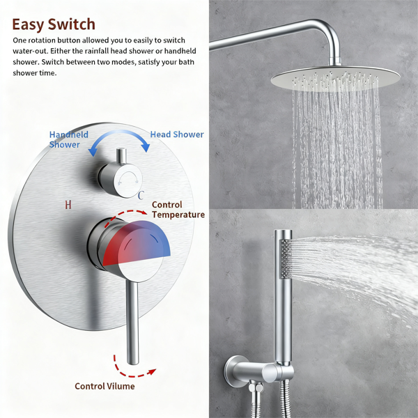 Shower System Shower Faucet Combo Set Wall Mounted With 10" Rainfall Shower Head And Handheld Shower Faucet, Brushed Nickel[Unable Ship Weekends, TK/TEMU Only For Pickup]