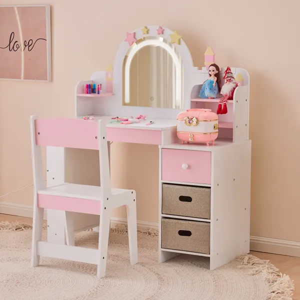 White And Pink Star And Castle Elements; MDF And Particleboard; Spray Paint, Silkscreen Printing, And…