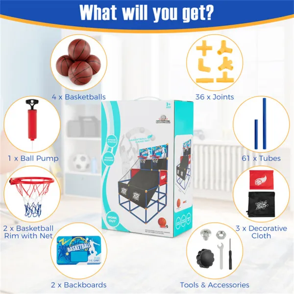 Dual Shot Kids Basketball Arcade Game – Double Hoop Indoor Toy with 4 Balls and Pump for Active Playroom Fun