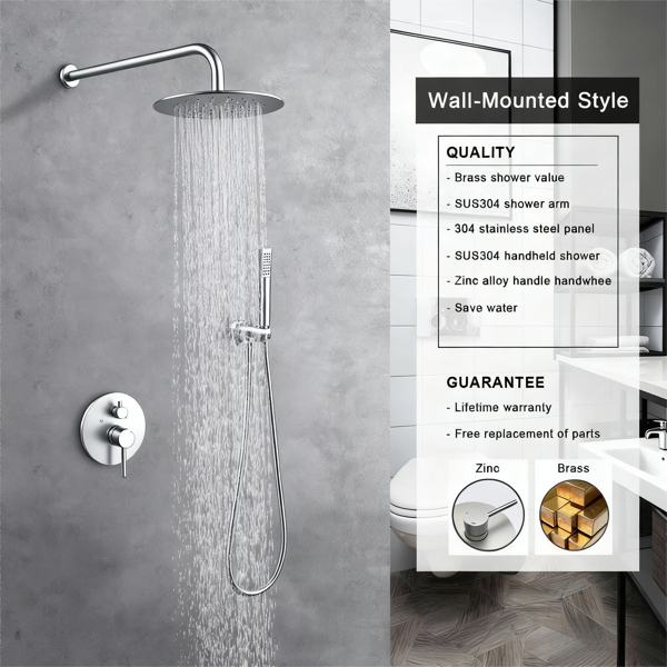 Shower System Shower Faucet Combo Set Wall Mounted With 10" Rainfall Shower Head And Handheld Shower Faucet, Brushed Nickel[Unable Ship Weekends, TK/TEMU Only For Pickup]