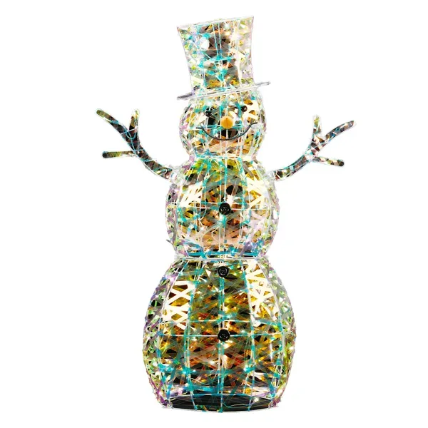 4FT Lighted Iridescent Snowman Christmas Decorations, Pre lit Holiday Decor With 100 Warm White LED Lights For Xmas Outdoor Indoor Decor Lighted Ho... Defaulttitle - Shop at LoveMi
