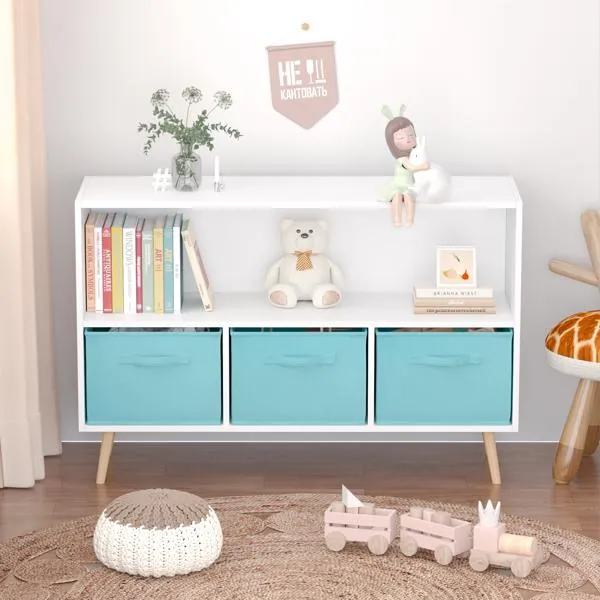 Kids Bookcase With Collapsible Fabric Drawers, Children's Book Display, Toy Storage Cabinet Organizer… image 3