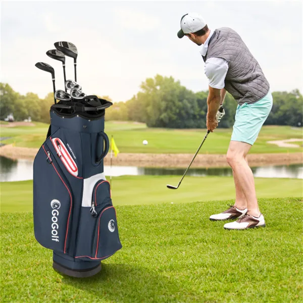 14-Way Golf Cart Bag – 6 Zippered Pockets+Cooler Pocket, Waterproof Zippers, Navy + Red