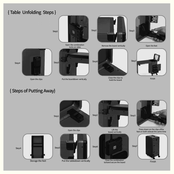 Portable Nail Art Table W/ LED Mirror, Bluetooth, Lockable Drawers, Telescopic Pole - Folding Manicure Station For Salons (Black) 4