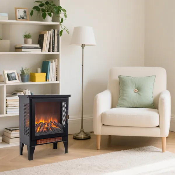 17 Inch Freestanding Electric Fireplace Stove Heater With 3D Flame Effect,Black image 5
