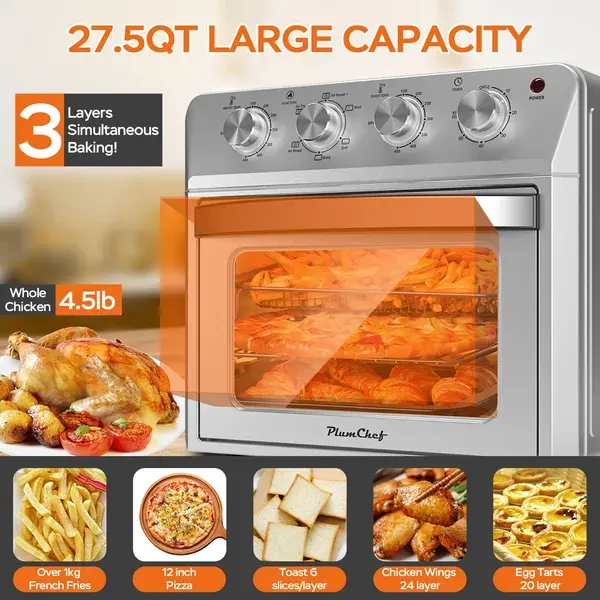 27.5QT 6-in-1 Air Fryer Toaster Oven Dropdown-Door