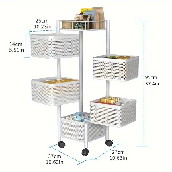 Rotating Kitchen Storage Shelf 5 Tier, Metal Fruit Vegetable Storage Basket Multi-Layer Vegetable Rack Storage…