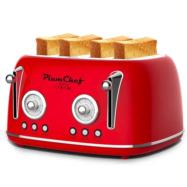 4 Slice Retro Style Toaster, Dual Control