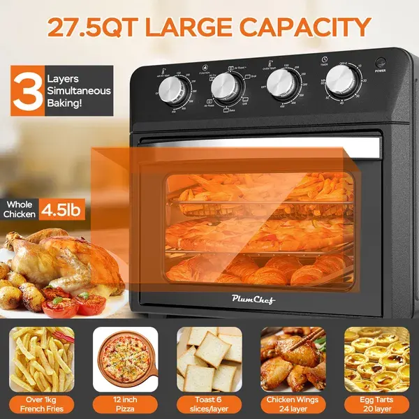 27.5QT 6-in-1 Air Fryer Toaster Oven Dropdown-Door