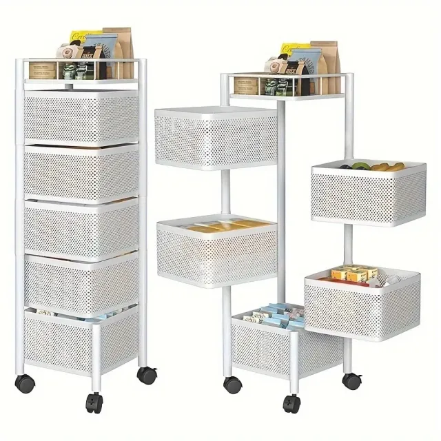 Rotating Kitchen Storage Shelf 5 Tier, Metal Fruit Vegetable Storage Basket Multi Layer Vegetable Rack Storage Trolley On Wheels, Floor Standing Ba... White - Shop at LoveMi