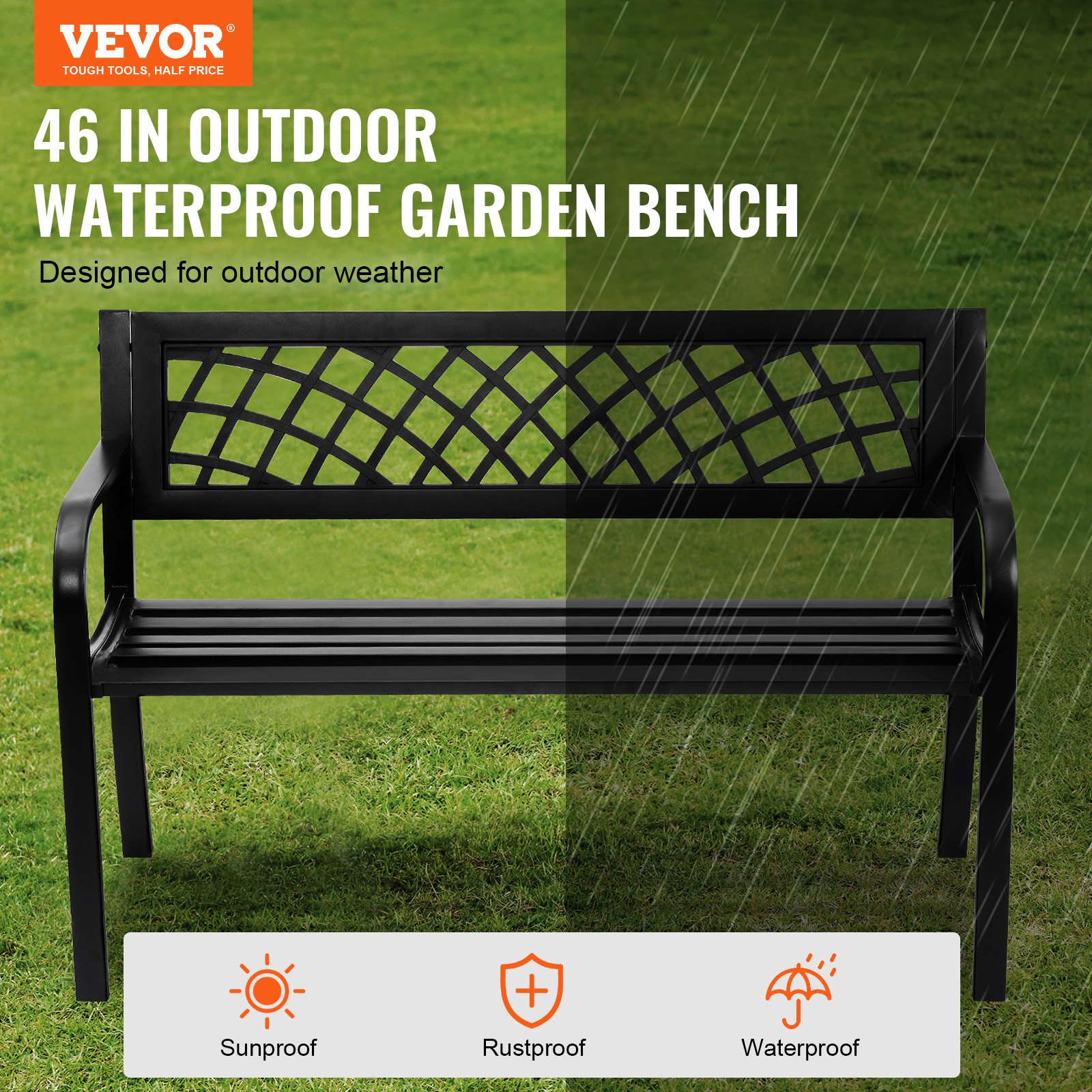 Outdoor Bench, 46 Inches Metal Garden Bench For Outdoors,