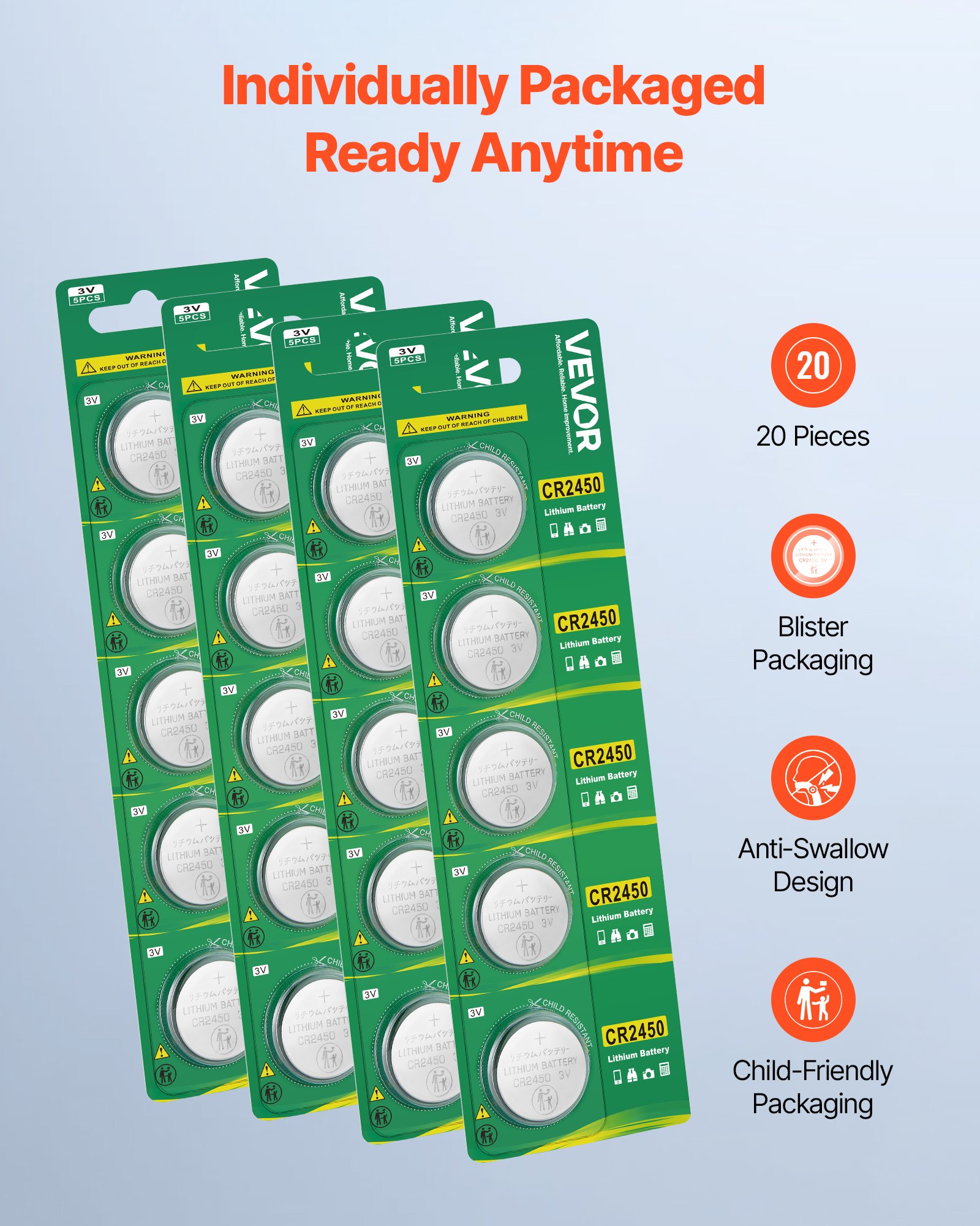 CR2450 Lithium Battery, 20 Count (Pack Of 4) Lithium Coin Battery, Non-Mercury And Anti-Swallow Designed… image 4