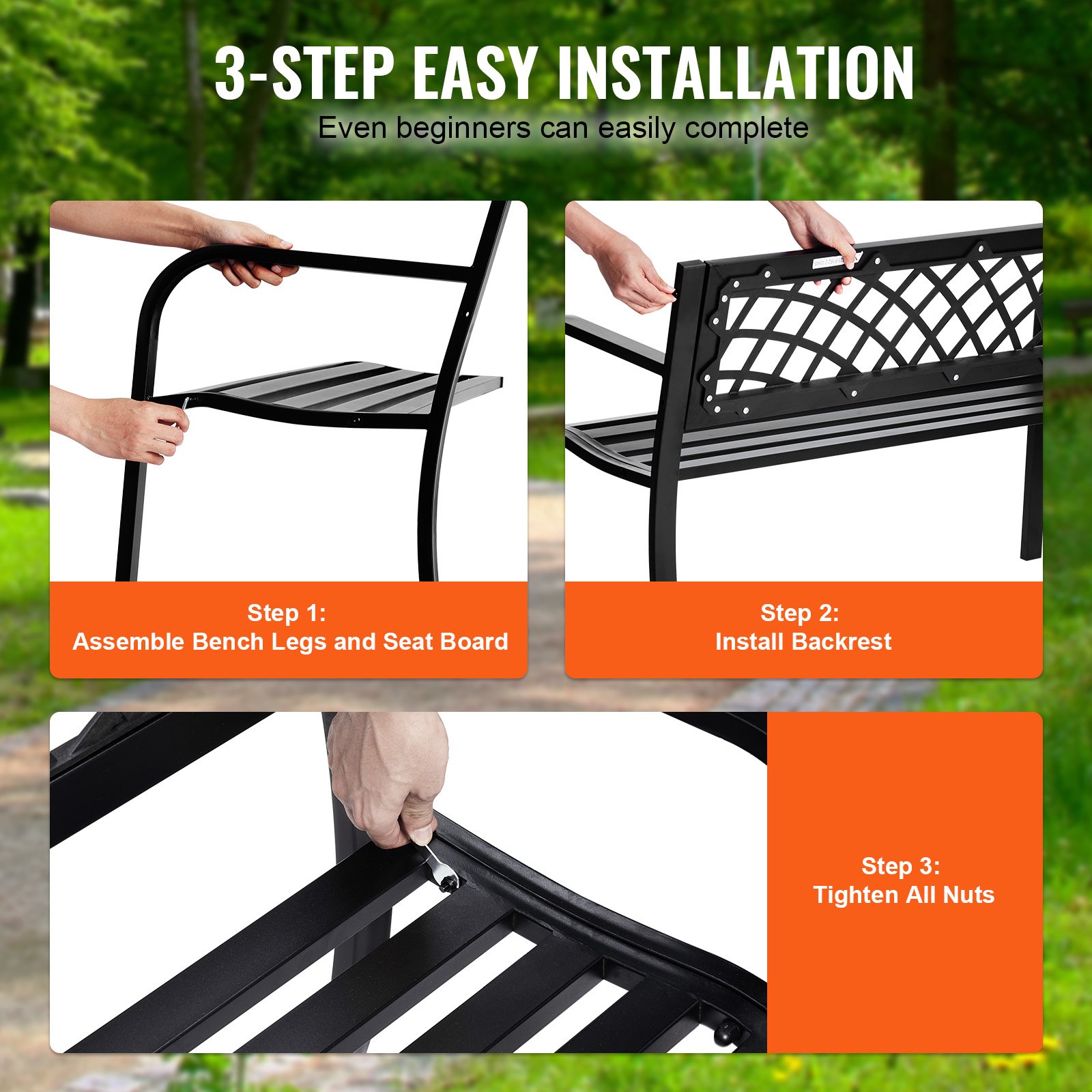 Outdoor Bench, 46 Inches Metal Garden Bench For Outdoors,