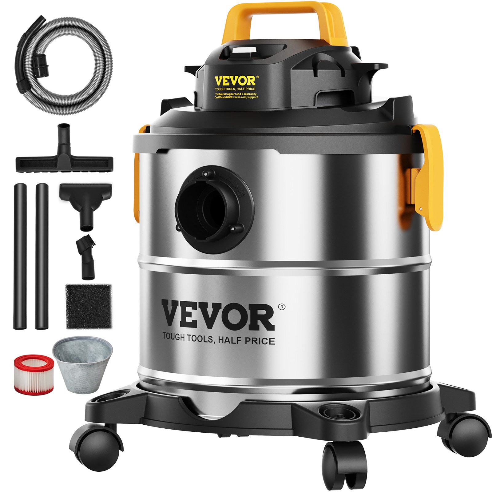 Stainless Steel Wet Dry Shop Vacuum, 5.5 Gallon 6.5 Peak HP Wet/Dry Vac, Powerful Suction With Blower Function W/ Attachment 2 in 1 Crevice Nozzle,... Yellow - Shop at LoveMi