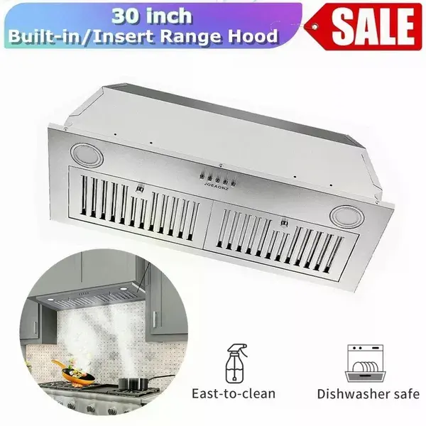 30" Built-In Insert Range Hood 600CFM Kitchen