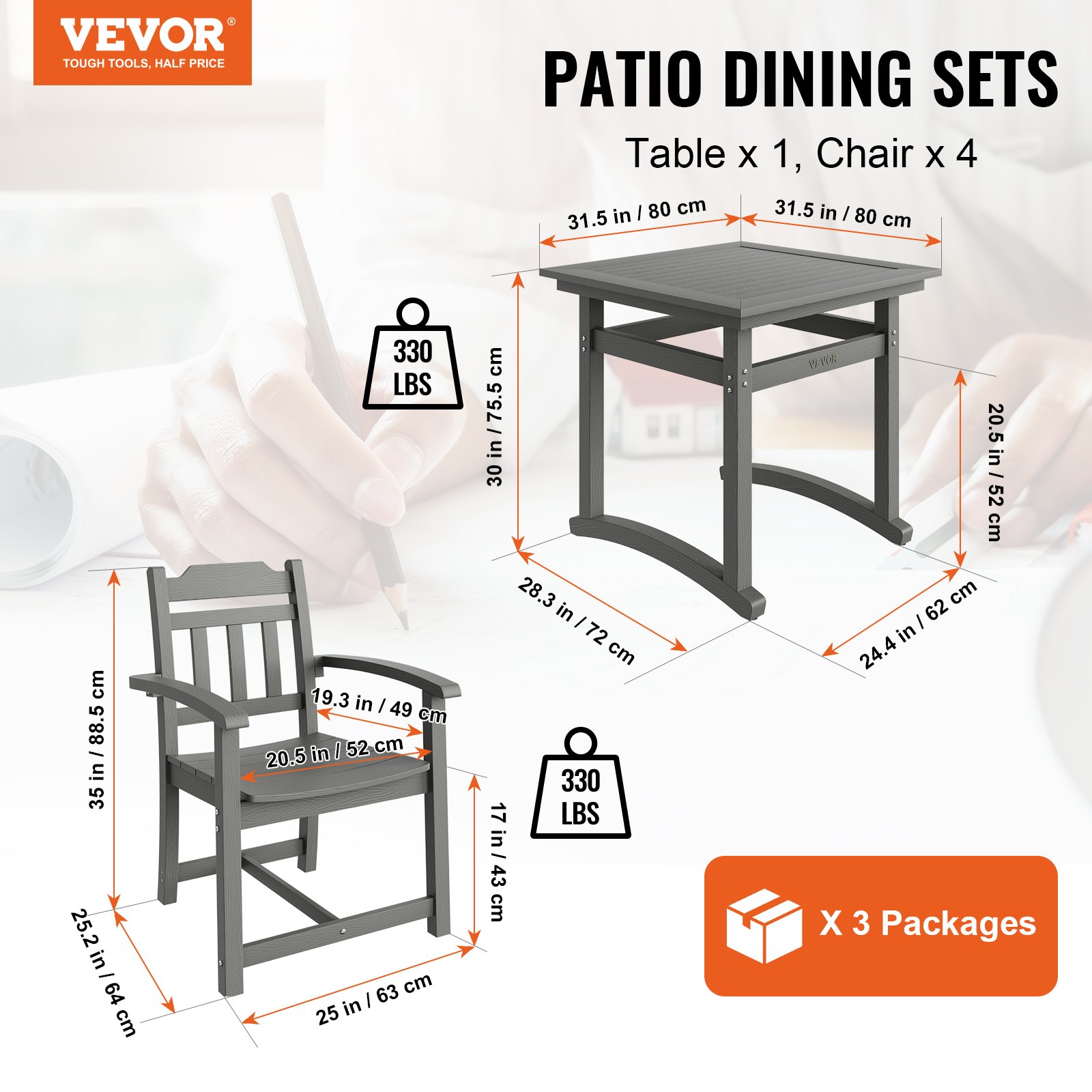 5 Pieces Patio Dining Set — Outdoor Square Furniture Table — photo 3