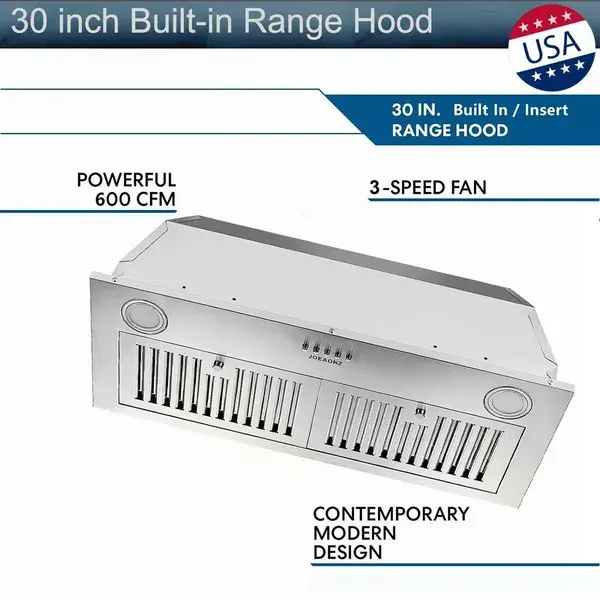 30 Inch Insert Range Hood 600 CFM;