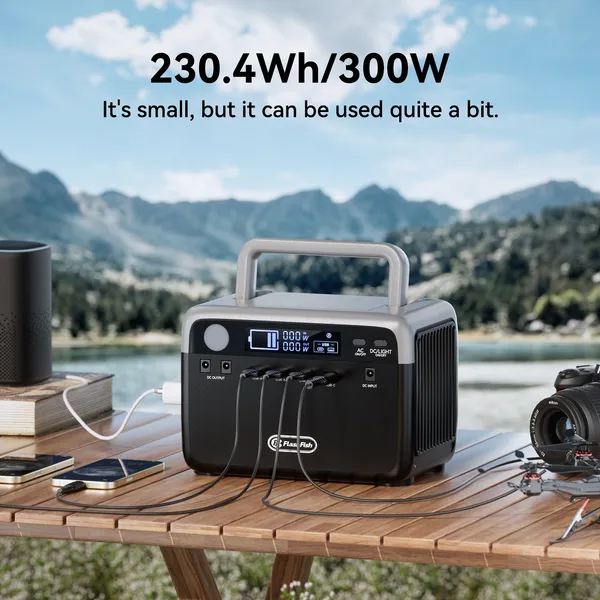 Flashfish 300W Power Station + 60W Solar Panel 230.4Wh LiFePO4 (Peak 600W) Solar Generator AC Outlets Portable Power Station,Power Bank, Battery Backup For Hurricane Emergency/Outdoor Camping — foto 5