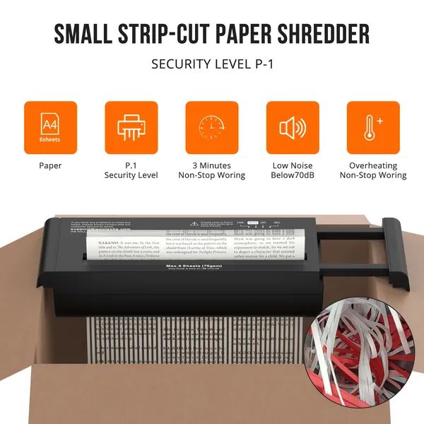 Small Paper Shredder For Home, 6 Sheet Strip Cut Paper Shredder Without Basket,Portable Shredder Extendable Arm Design With Overheat Protection For Home Office