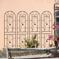 4 Pack Metal Garden Trellis 86.7" X 19.7" Rustproof Trellis For Climbing Plants Outdoor Flower Support Peacock Style Black - Black - View 1