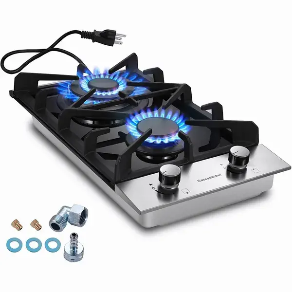 Kitchen Gas Cooktop 2 Dual Burners Tempered