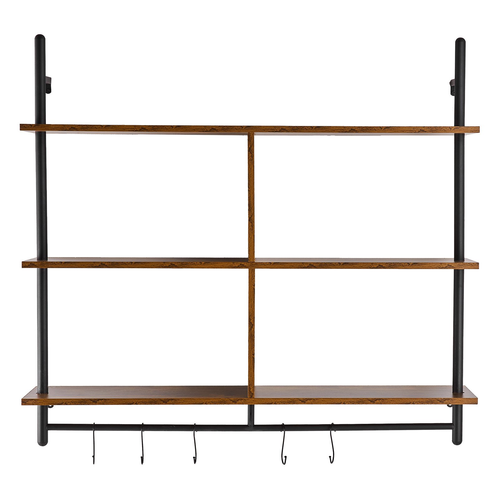 Industrial Pipe Shelf, 3 Tier 41.5x9.84in, Wall-Mount Floating Rustic Wood Shelves Bracket Display Bookshelf, Storage Rack Sundries Holder For Kitchen Bedroom Bathroom Living Room, Black