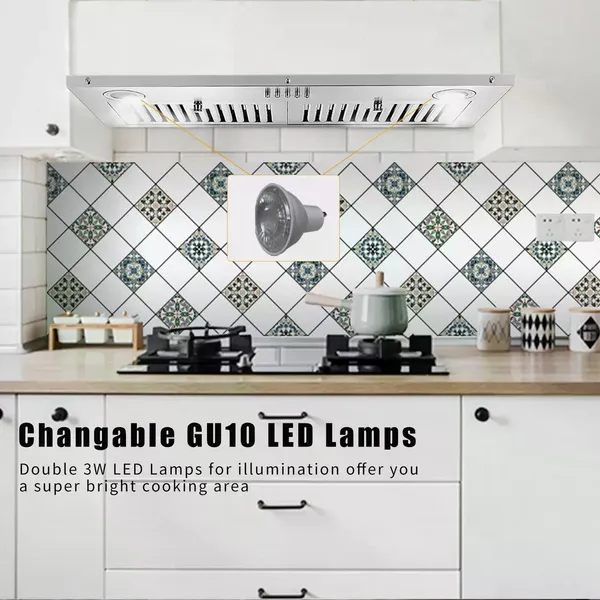 30 Inch Insert Range Hood 600 CFM;  Built-in Stainless Steel Range Hoods With Right Button Controls And Back LED Lights; Kitchen Hood For Over Stove; Ducted/Ductless Convertible Vent Hood